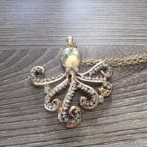 Gold Tone 22-inch Octopus Necklace with Crystals